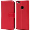 Verco custodia per Huawei P10 Lite, Case per P10 Lite Cover PU Pelle Portafoglio Protettiva, Rosso
