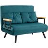 HOMCOM Divano Letto Matrimoniale 3 in 1 Vellutato con Schienale Regolabile in 5 Livelli e Cuscini, Blu Scuro