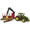 Bruder Trattore John Deere 7R con rimorchio forestale e 4 tronchi di Bruder