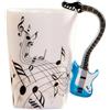 MBSM Tazza musicale creativa in stile violino con chitarra, tazza in ceramica per caffè, tè, latte, note con manico, tazze da caffè, regalo (chitarra elettrica blu)