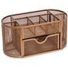 Osco Organizer in rete metallica color oro rosa con cassetto, organizer da scrivania, portapenne, portaoggetti da ufficio, 8 scomparti, portaoggetti per cancelleria, 10,5 x 22 x 11 cm (altezza x