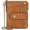 LUUFAN Portafoglio bifold in vera pelle con catena antifurto Portafoglio con doppia cerniera per contanti, monete, carta di credito con finestra identificativa (marrone)