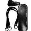 filati tre sfere Kit per Borse a Uncinetto (Fondo+Manici con Anello) in Finta Pelle (Nero - 01)