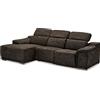 Furnhouse Ibbe Design Divano Ad Angolo 3 Posti Divano Reclinabile con Chaise Longue Marrone Poltrona Relax Elettrico e Design Moderno a Forma di L Alexa in Tessuto, con porta USB