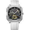 RORIOS Orologio da Uomo Automatico Meccanico Orologi da Polso Minimalista Scheletrato Orologi Casuale Impermeabile Orologi Cinturino in Silicone Bianco Nero B