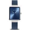BERING 14528-307 Orologio da donna al quarzo, orologio da polso con cassa in acciaio inossidabile color argento da 28 mm e quadrante blu, cinturino in maglia milanese, vetro zaffiro, 3 ATM