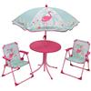 FUN HOUSE 713088 - Salotto da Giardino con 1 Tavolo, 2 sedie Pieghevoli e 1 ombrellone per Bambini, Colore: Rosa