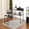 FurnitureR Shape-Scrivania angolare Grande per Gaming, con 2 Ripiani in Metallo, Stile Contemporaneo, minimalismo, Colore: Nero, 138 X 110 X 75-135cm