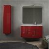 Baden Haus Mobile bagno sospeso rosso lucido 105 cm con specchio filo lucido, colonna da 140 cm e lavabo a destra