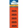HERMA 1685 adesivi con numeri annuali 2025 per raccoglitori, 100 pezzi, 60 x 26 mm, 5 per foglio, autoadesivi, opachi, adesivi di carta, colore rosso