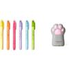 Legami - Set di 6 Evidenziatori Cancellabili, Magic Highlighters, Doppia Punta per Evidenziare e Cancellare & Temperino con Contenitore, Meow, 4,5x7 cm