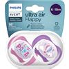 AVENT Ciuccio ultra air Philips Avent, per 6-18 mesi, ortodontico e senza BPA, 2 pezzi, custodia da trasporto/sterilizzazione inclusa, SCF080/04 Barca/Mongolfiera
