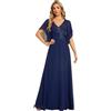 Ever-Pretty Gonna della Mamma Stile Lungo Scollo A V Maniche A Volant Abito da Sera Abito Elegante Donna Cerimonia Blu Navy 44