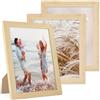 PHOTOLINI Cornici 20x25 cm legno MDF naturale, set di 3 cornici larghe, moderne, plexiglass infrangibile, da tavolo o da parete, accessori extra - per una parete dal look raffinato