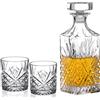 Amisglass Bottiglie e Bicchieri Whisky Set, Decanter da Whiskey e Bicchieri da Whisky in Vetro Cristallo Premium, 100% Senza Piombo, Set 3 Pezzi - 1 Bottiglia (900 ml) e 2 Bicchieri (300 ml) (T4)