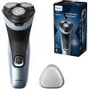 Philips rasoio elettrico serie 3000x - Rasoio elettrico Wet & Dry per uomo colore blu cielo, con tecnologia SkinProtect, rifinitore a scomparsa, rasoio ergonomico per uomo (modello X3053/00)