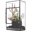 NCYP Terrario rettangolare in vetro con porta laterale e tre fori di ventilazione fatto a mano,13x10x23 cm, nero geometrico terraio per piccoli insetti, decorazione per casa e giardino (solo terrario)