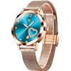 OLEVS Orologio da donna ultra sottile, grande quadrante in acciaio inox, cinturino a rete casual, orologio al quarzo giapponese impermeabile per donne, orologio da donna con data, A3-quadrante blu/oro