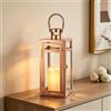 TRIROCKS Lanterna Decorativa in Acciaio Inossidabile 30 cm Alta, Portacandela in Metallo con Pannelli di Vetro Trasparente, Perfetta per Decorazioni Casa, Soggiorno, Eventi (Rame)
