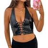 Qiribati Coltura in Pelle da Donna Top Black Tops Lace-up Beach Camisole Tops Summer Glead Blusa