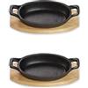 ECHTWERK Piatto da portata in ghisa, teglia con tagliere da portata, bistecchiera già cotta, adatto per forni, barbecue, barbecue e induzione, ideale per servire, Small-Edition, 2 pezzi