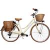 Cicli Tessari - bicicletta da donna bici da città city bike da passeggio 28'' con cambio vintage retro' cesto in vimini borse laterali (verde)
