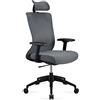 Amazon Basics Sedia da ufficio ergonomica, con schienale alto, da scrivania, con poggiatesta regolabile, braccioli e supporto lombare, 63 x 59,5 x 124 cm, grigio