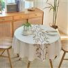 IBEQUEM Tovaglia in cotone e lino, antimacchia, rettangolare, beige, con nappa, con foglie decorative ricamate, tovaglia arrotondata, per cucina, picnic, ristorante (rotonda, 140 cm)