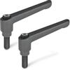 Ganter Normelemente Ganter Norm elementi Regolabile Leva di bloccaggio con filettatura GN 300 manico lunghezza: 45 mm vite in acciaio brunito manico di zinco pressofuso NERO, GN 300-45-M6-20-SW