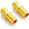 deleyCON 2 Pezzi Connettore Adattatore SAT Cavo Coassiale Estendere 2x F-Femmina Dado Largo Placcato Oro per i Sistemi BK Cavo Satellitare