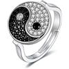 JewelryPalace Anello Yin e Yang Donna Argento con Spinello Nero Naturale, Regolabile 925 con Pietra Rotonda, Fedina Zirconi Set Gioielli Anniversario
