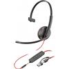 Hp Cuffia Hp Poly Blackwire 3215 Mono 3.5mm/Usb-a per Ufficio/Call Center con microfono Nero [8X227A6]