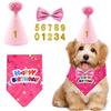 YSDYY Set da 4 pezzi di forniture per feste compleanno animali domestici, sciarpa triangolare cani, cappello compleanno, papillon cani, patch digitali color oro, decorazioni feste animali domestici(rosa)