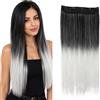 CAISHA 60cm Clip In Un Unico Pezzo Nell'estensione Dei Capelli Pezzo Di Capelli Sintetici Mezza Parrucca Liscio Grigio Ombré Mix C73