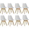 BenyLed Set di 8 Sedie da Pranzo Moderne; Sedie da Cucina Imbottite con Gambe in Pino, Bianco