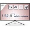 AOC U32U1 - Monitor 4K da 32 pollici, 60Hz, 5ms, IPS, HDR 600, hub USB, altoparlanti, altezza regolabile (3840x2160 @ 60Hz, 600 cd/m², HDMI 1.4x1, HDMI 2.0, USB-C, DisplayPort 1.4), nero/argento