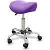 QUIRUMED Sgabello tipo Pony QUIRUMED, ergonomico, con base in acciaio, colore viola, rivestimento in similpelle, altezza regolabile, sedile imbottito, ruote piroettanti, fino a 150 kg