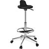 HJH Office 665160 Sgabello da lavoro TOP WORK 03 nero, senza braccioli, robusto, con poggiapiedi, regolabile in altezza, sedia da lavoro, base cromata, ergonomica, facile da pulire