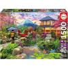 Educa - Giardino giapponese | Puzzle 1.500 pezzi per adulti da 14 anni | Zen fiori di ciliegio Sakura | Misura: 85 x 60 cm | Include colla Fix Puzzle (19937)
