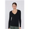 Tezenis Maglia Manica Lunga Scollo A V In Cotone Organico Elasticizzato Donna Nero