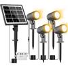 CLY Faretti Solari a LED da Esterno, Bianco Caldo 2700K Faretto Solare da Giardino 2 Modalità Dinamiche Luci Solari da Giardino 3 Luminosità 5000mAh Memoria Luce Solare LED Esterno Impermeabili IP66