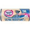 Handy Bag - Sacchetti della spazzatura con pratico legame ultra resistenti, 130 l x 10 sacchetti - Fondo a prova di perdite - Massima tenuta - Pratica legata alla parte superiore della borsa - 80%