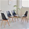 BenyLed - Set di 4 sedie da sala da pranzo scandinave, moderne sedie da cucina con cuscino in tessuto, sedie supplementari in lino con gambe in faggio, colore: nero - tessuto