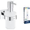 GROHE Dispenser di sapone GROHE Start Cube con supporto e GROHE QuickGlue A1 (materiale: vetro e metallo, quantità di riempimento 160 ml, viti e tasselli inclusi), misura 158 mm, cromato, 41098000
