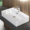 doporro Lavabo da Appoggio Rettangolare Lavandino Bagno Sospeso in Ceramica Bianco Lucido 60x36x13 cm Lavabo Piccolo a Parete con Foro Rubinetto e Troppopieno Brüssel206