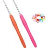 Coopay 2 pezzi da 3,0 mm e 3,5 mm in metallo con marcatore a maglia, uncinetto ergonomico con impugnatura morbida per mani artritiche, manico in TPR multicolore, uncinetto