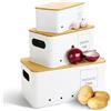 Lannvan Set di 3 Porta Patate Cucina, Contenitore Patate e Cipolle e Aglio, Contenitore per Patate con Coperchio e Fori di Ventilazione, Contenitori Salvaspazio Cucina Design Retrò (Bianco)