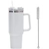 FiveMileBro Bicchiere da viaggio in acciaio inossidabile con cannuccia, tazza isolata Stanley Mug, Tazza da caffè, 40oz, 1200ml, con manico e spazzola per la pulizia (Bianco)