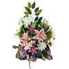 DRW Centro di Fiori Artificiali Rosa per Cimitero, Matrimonio, Chiese con Lilium, Dalie, Rose 74x77x30 cm