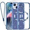 Kokio Magnetica per iPhone 14 Cover Glitter,Con 2 * Vetro Temperato e 1* Cordini,Compatibile con MagSafe,Glitterata Custodia per Womem Girl,Con Protezione dell Obiettivo Fotocamera,Blu